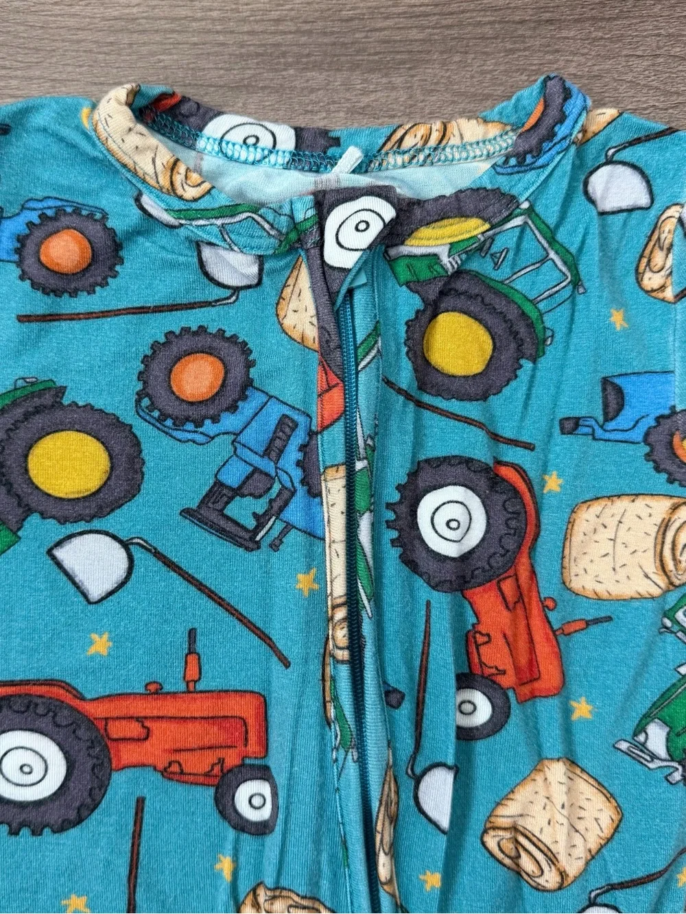 Posh Peanut Roberts Farm Tractor Zip Footie Bamboo Pajamas - Blue - Sz. 18-24m